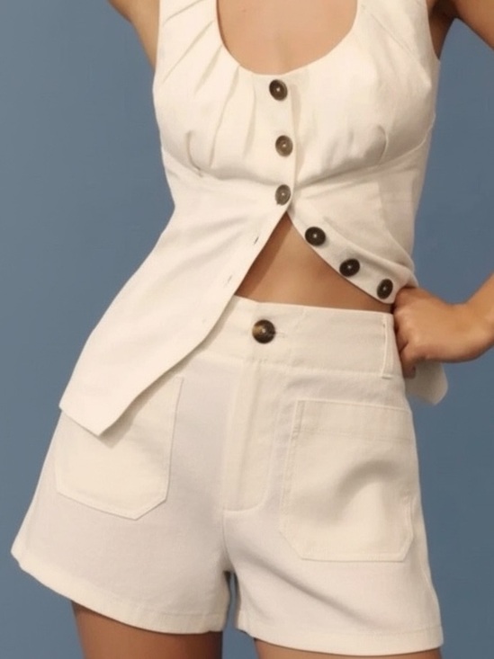 Anthropologie Pants - Anthropologie Maeve The Colette Shorts Sz 32 Linen Blend High Rise Chalk White